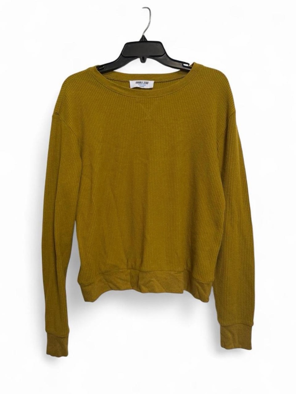Double Zero Waffle-Knit Crewneck Sweater in Mustard